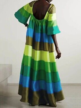 Rainbow Stripe Backless Maxi Dress